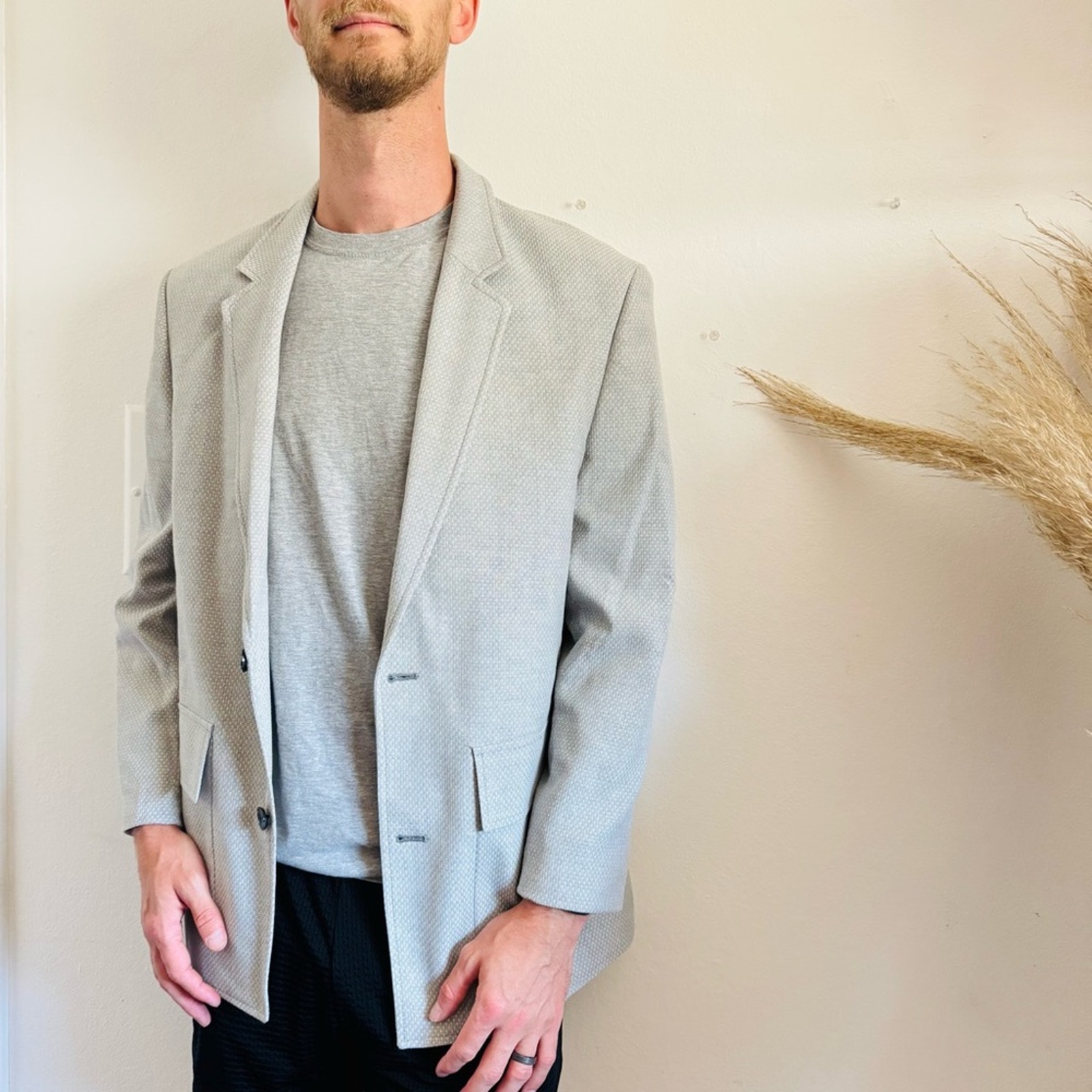 Asos Design Grey Gray White Textured Linen Boxy Button Blazer Sport Coat 38 R